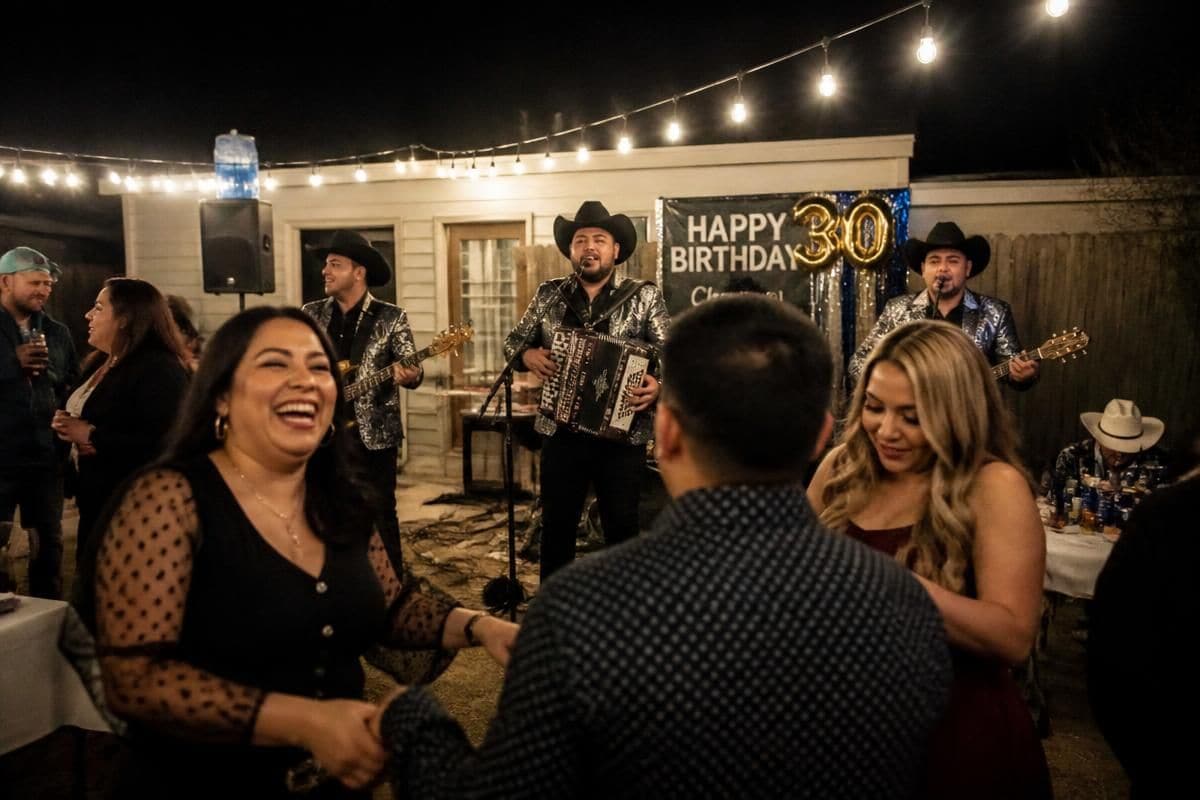 El Kompa Roger performing live norteño music at a birthday party in Chicago